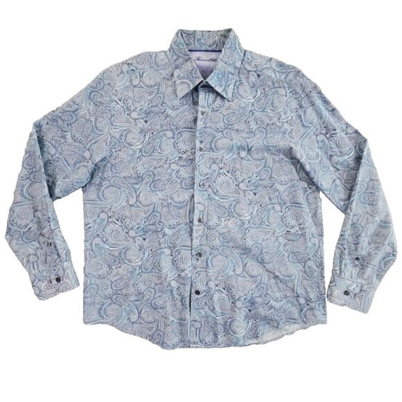 Tasso Elba Shirt Men's L Blue Paisley AOP Long Sleeve Button Down 100% Cotton LN - Picture 1 of 14